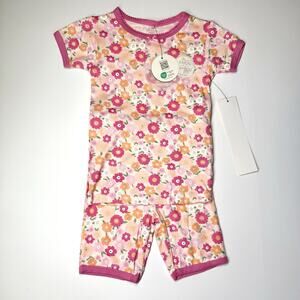 Milkberry 2 Piece Bamboo Shorts Pajamas Sensitive Skin Ruffle Pink Flowers